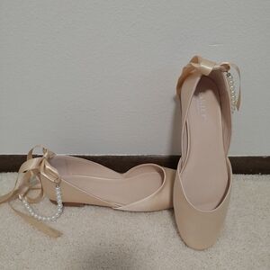 Satin Pearl-Ankle Ribbon Flats